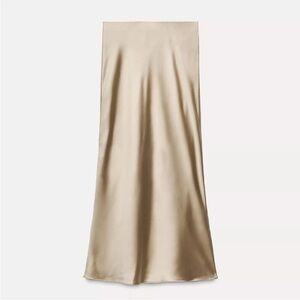 Zara Tan Satin Midi Skirt